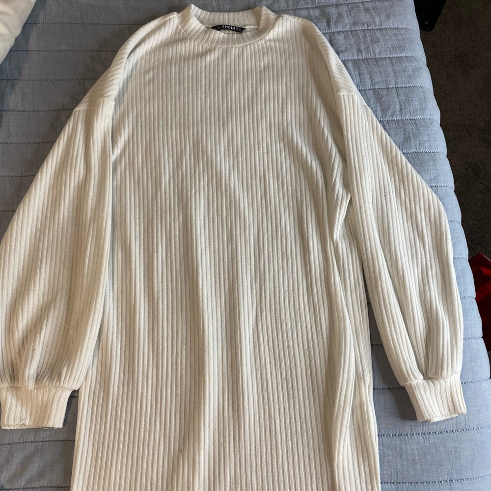 Shein White Ribbed Dress